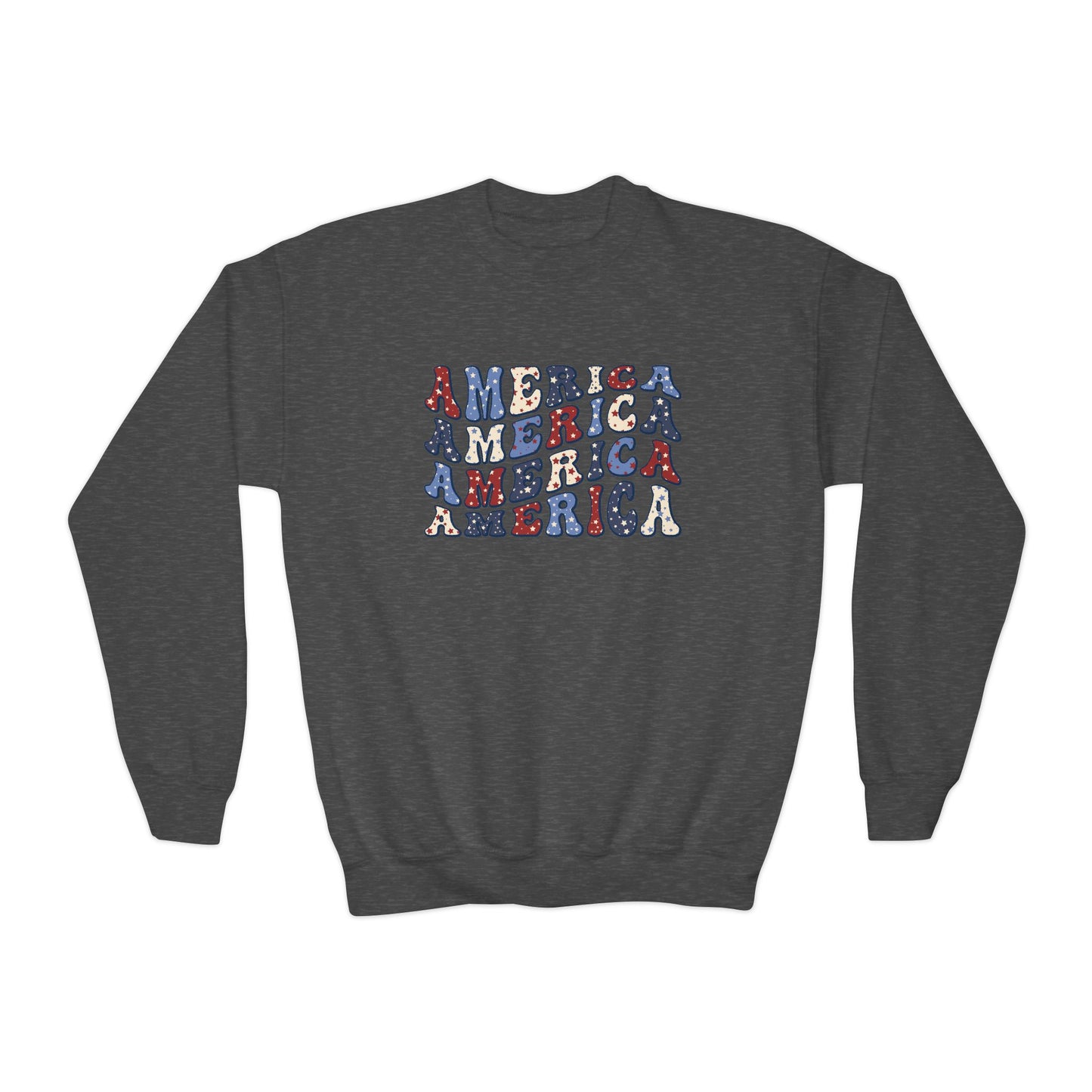 'America' USA Pride Youth Crewneck Sweatshirt, Cozy Kids Apparel, Patriotic Sweatshirt, America Theme Gift, Independence Day Clothes