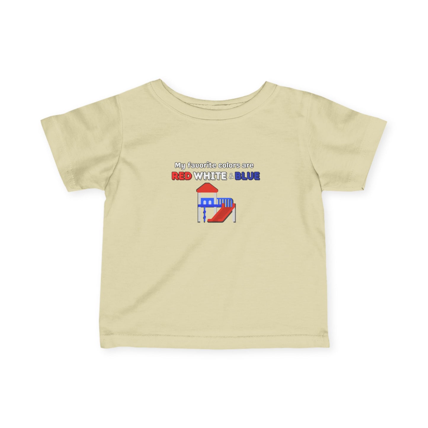 'My Favorite Colors are Red White Blue' Infant Fine Jersey Tee with Red and Blue Design - Cute Baby Shirt, Toddler T-Shirt, Summer Outfit, Baby Gift, 4th of July Apparel