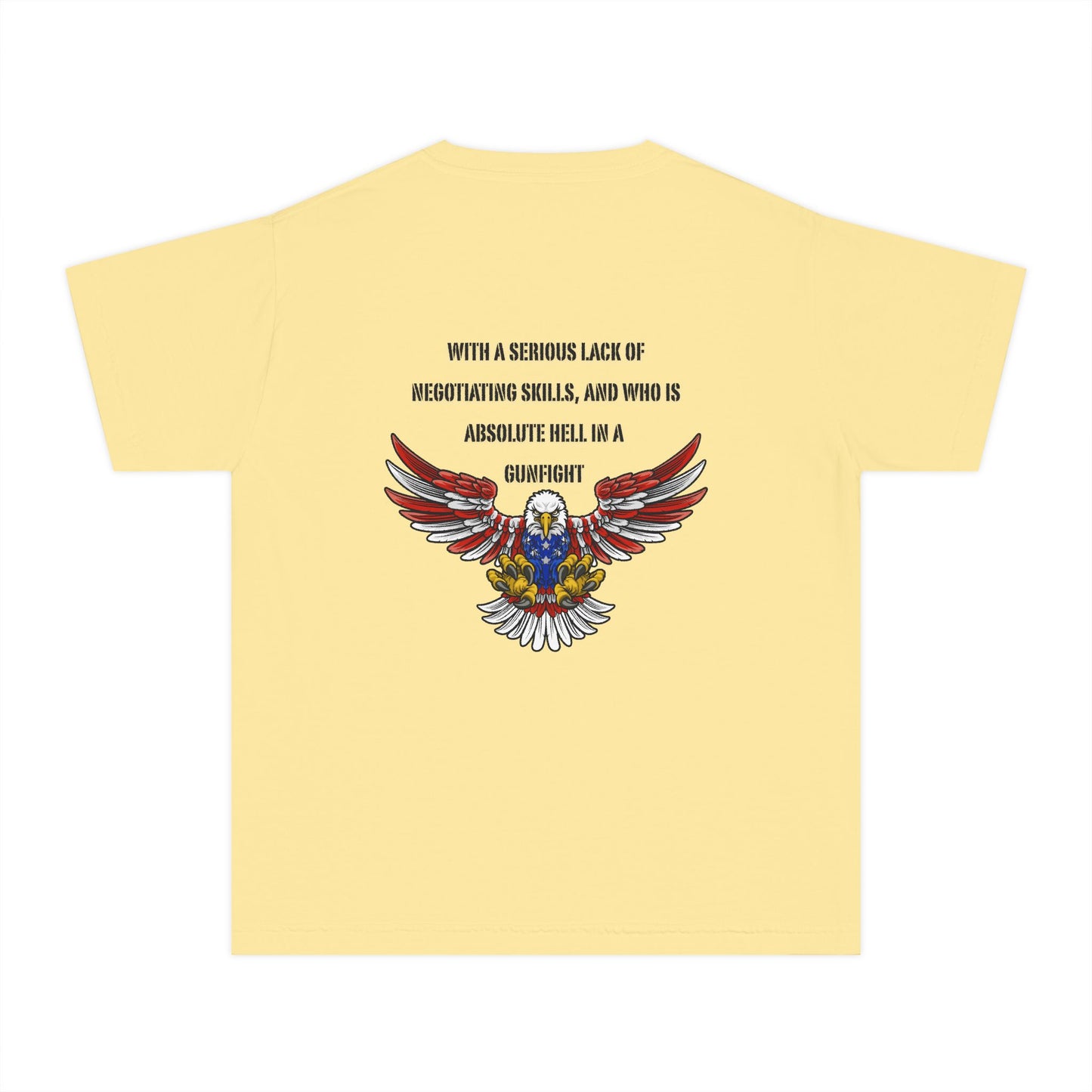 I am protected by a U.S. Soldier Youth Military-Inspired Tee: Proud Supporter Shirt, Patriotic Gift for Kids, Memorial Day, Veterans Day, Family Support Apparel