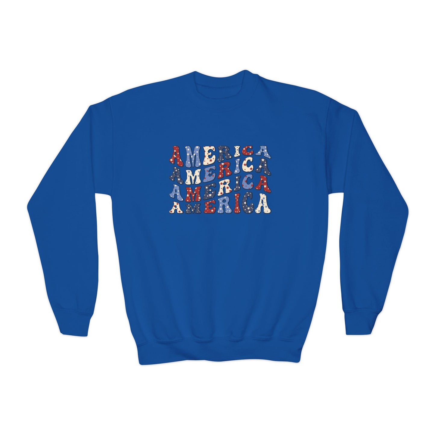 'America' USA Pride Youth Crewneck Sweatshirt, Cozy Kids Apparel, Patriotic Sweatshirt, America Theme Gift, Independence Day Clothes