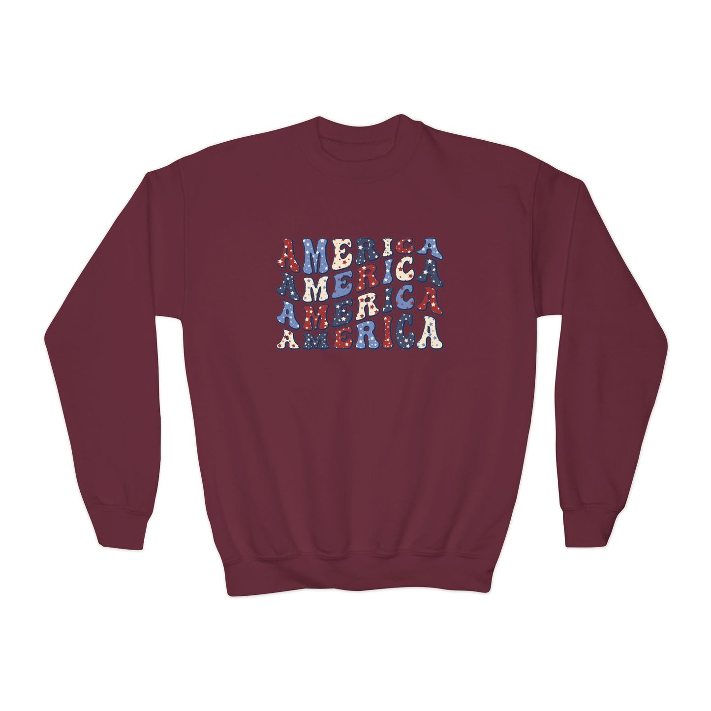 'America' USA Pride Youth Crewneck Sweatshirt, Cozy Kids Apparel, Patriotic Sweatshirt, America Theme Gift, Independence Day Clothes