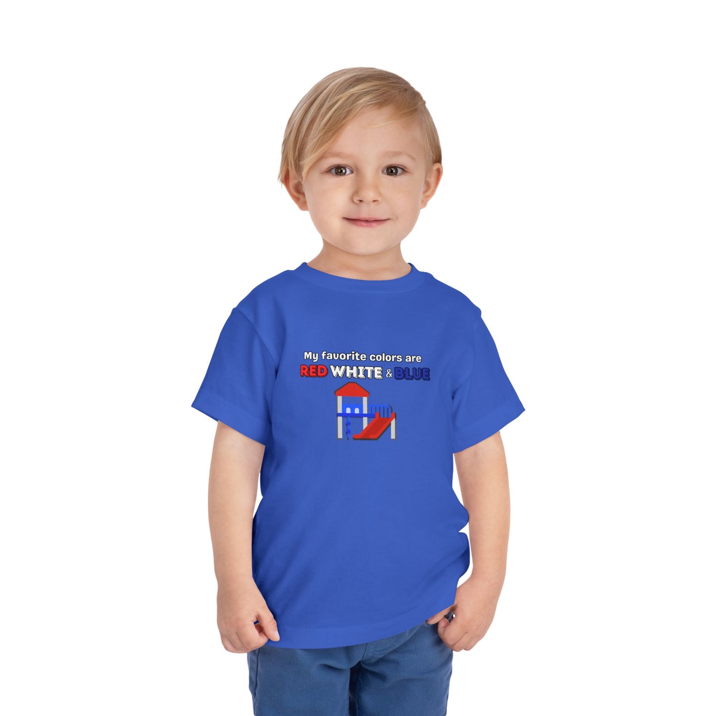 My Favorite Colors are Red White and Blue - Patriotic Toddler Tee with Fun Colors, Kids Independence Day Shirt, Toddler Summer Outfit, Boys & Girls Tee
