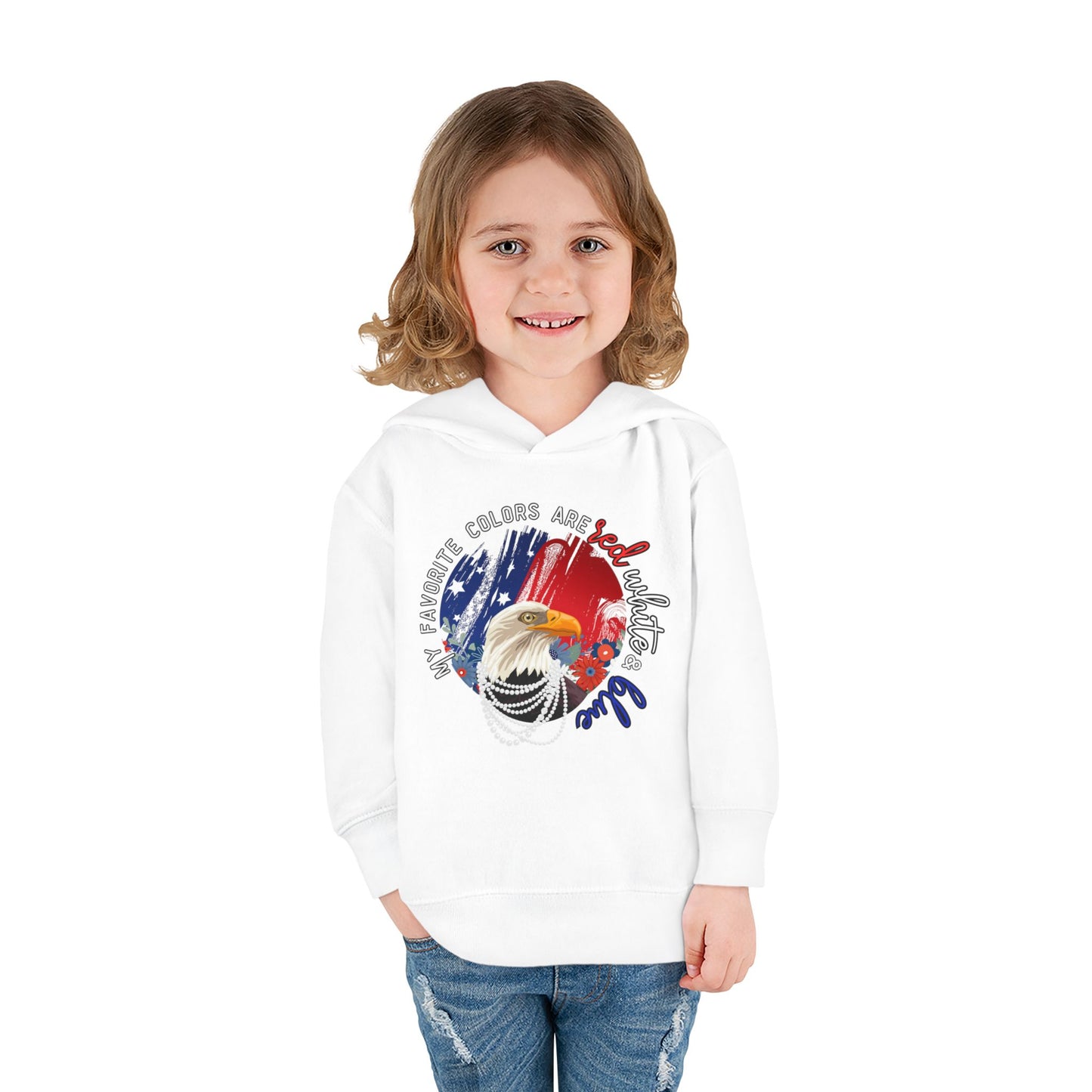 'My Favorite Colors are Red White and Blue' Patriotic Toddler Fleece Pullover Hoodie