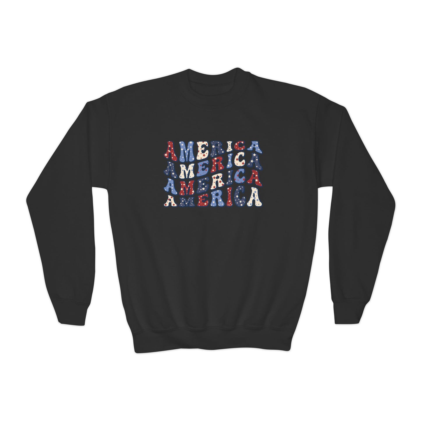 'America' USA Pride Youth Crewneck Sweatshirt, Cozy Kids Apparel, Patriotic Sweatshirt, America Theme Gift, Independence Day Clothes