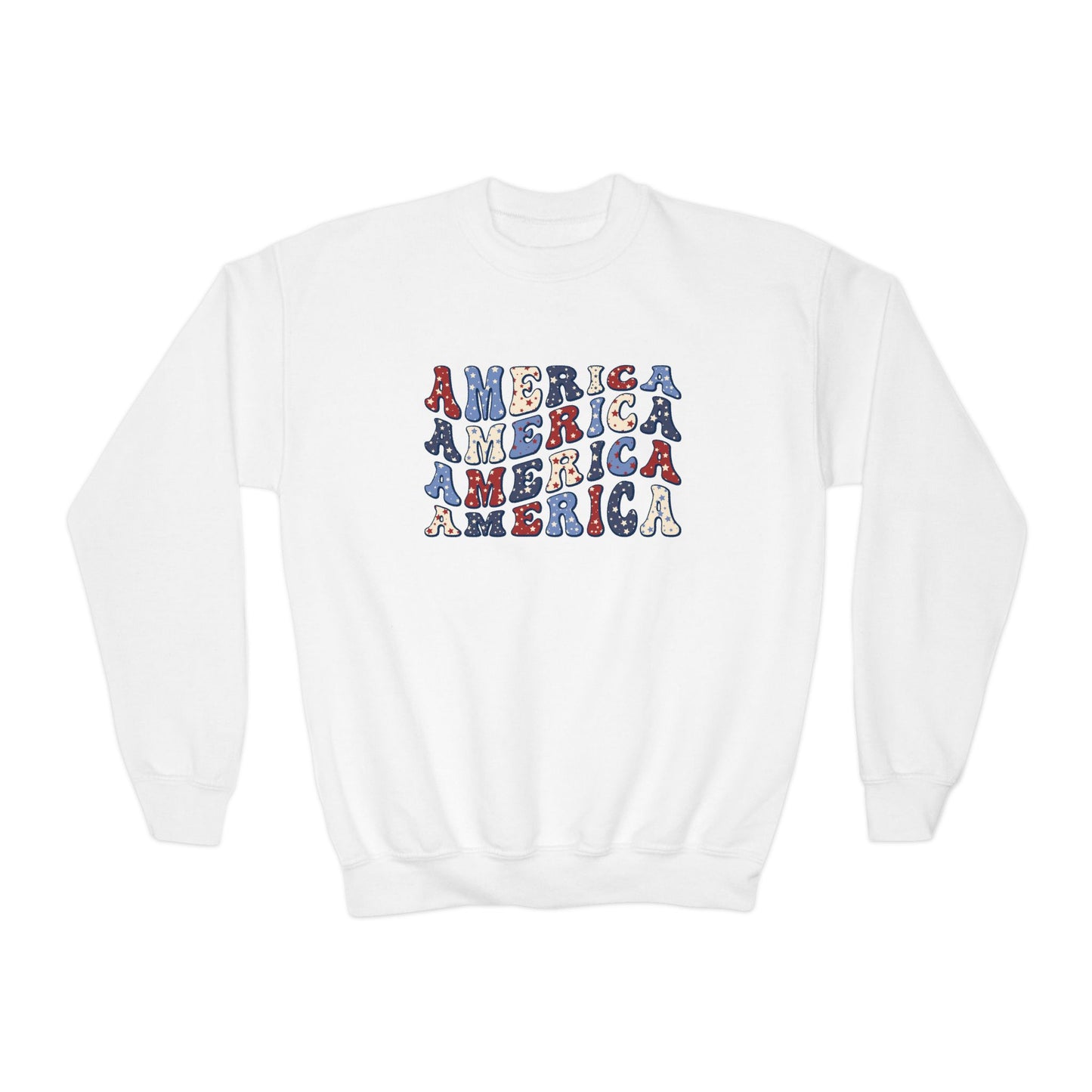 'America' USA Pride Youth Crewneck Sweatshirt, Cozy Kids Apparel, Patriotic Sweatshirt, America Theme Gift, Independence Day Clothes