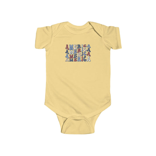 'America' Design Cute Infant Bodysuit - Perfect for July 4th, Baby Shower Gift, Toddler Apparel, Little Patriot, Everyday Wear