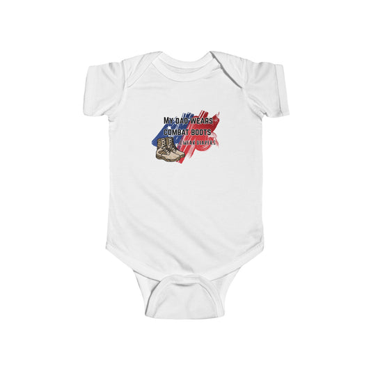 'My Dad Wears Combat Boots ... I wear diapers' Infant Bodysuit, Baby Shower Gift, Cute Baby Outfit, Newborn Essentials
