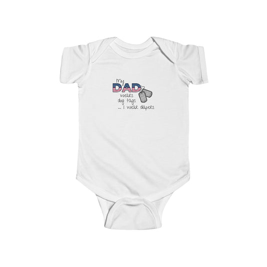 My Dad Wears Dog Tags Funny Bodysuit for Infants, Baby Shower Gift, New Parent Essential, Cute Baby Clothes, Humorous Baby Outfit