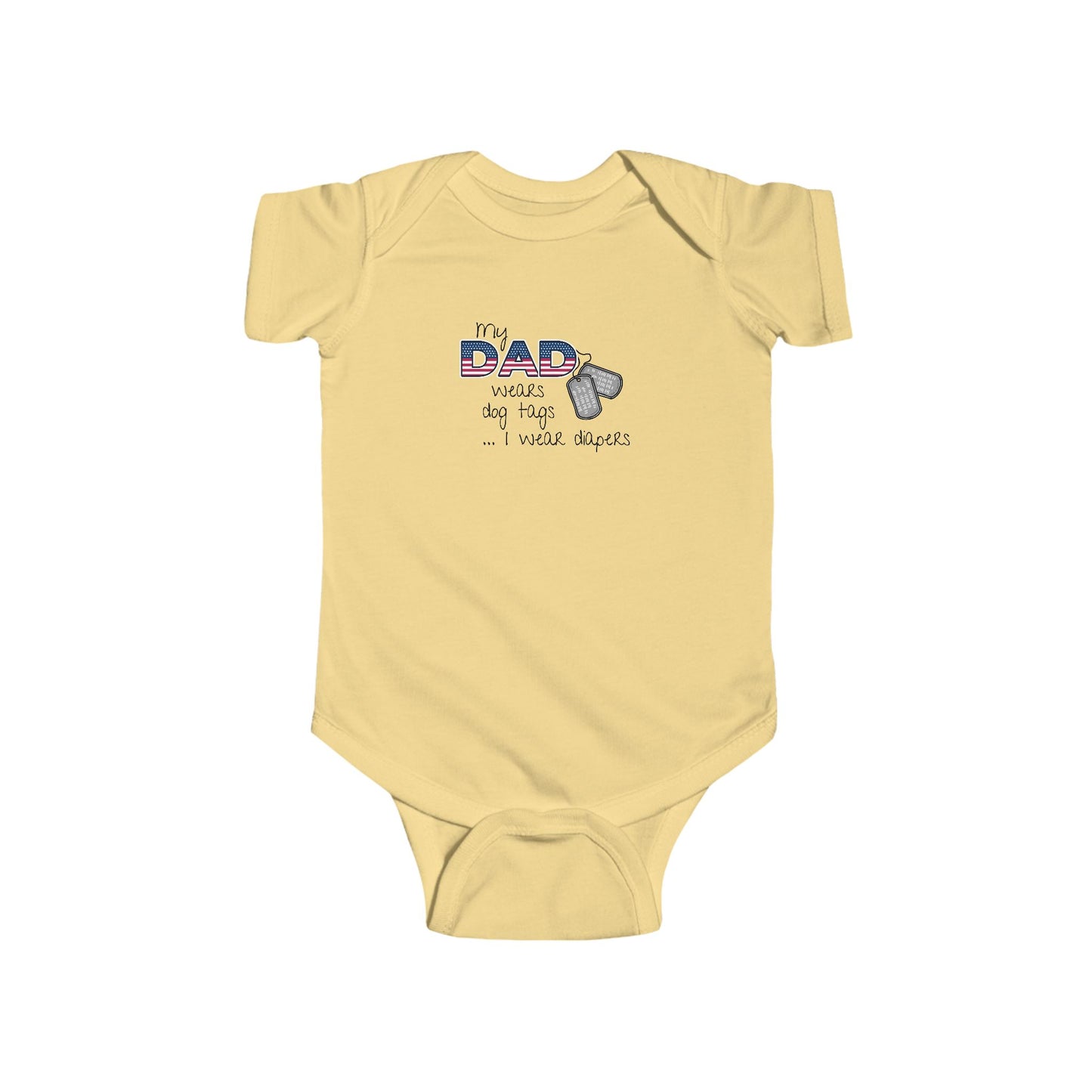 My Dad Wears Dog Tags Funny Bodysuit for Infants, Baby Shower Gift, New Parent Essential, Cute Baby Clothes, Humorous Baby Outfit
