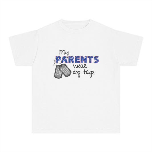 My Parents Wear Dog Tags Youth Midweight Tee, Military Family Shirt, Support Our Troops Tee, Patriotic Tee, Gift for Veterans