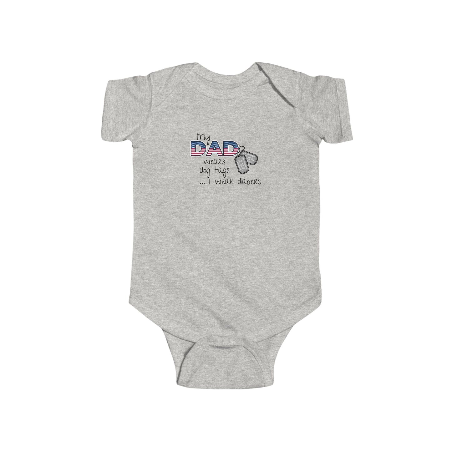 My Dad Wears Dog Tags Funny Bodysuit for Infants, Baby Shower Gift, New Parent Essential, Cute Baby Clothes, Humorous Baby Outfit