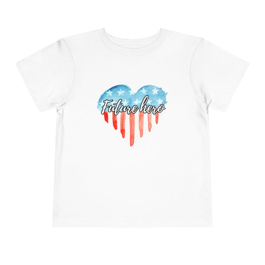 Future Hero Shirt for Kids, Toddler Short Sleeve Tee with Patriotic Heart - American Flag Tee, Gift for Independence Day, 4th of July Outfit