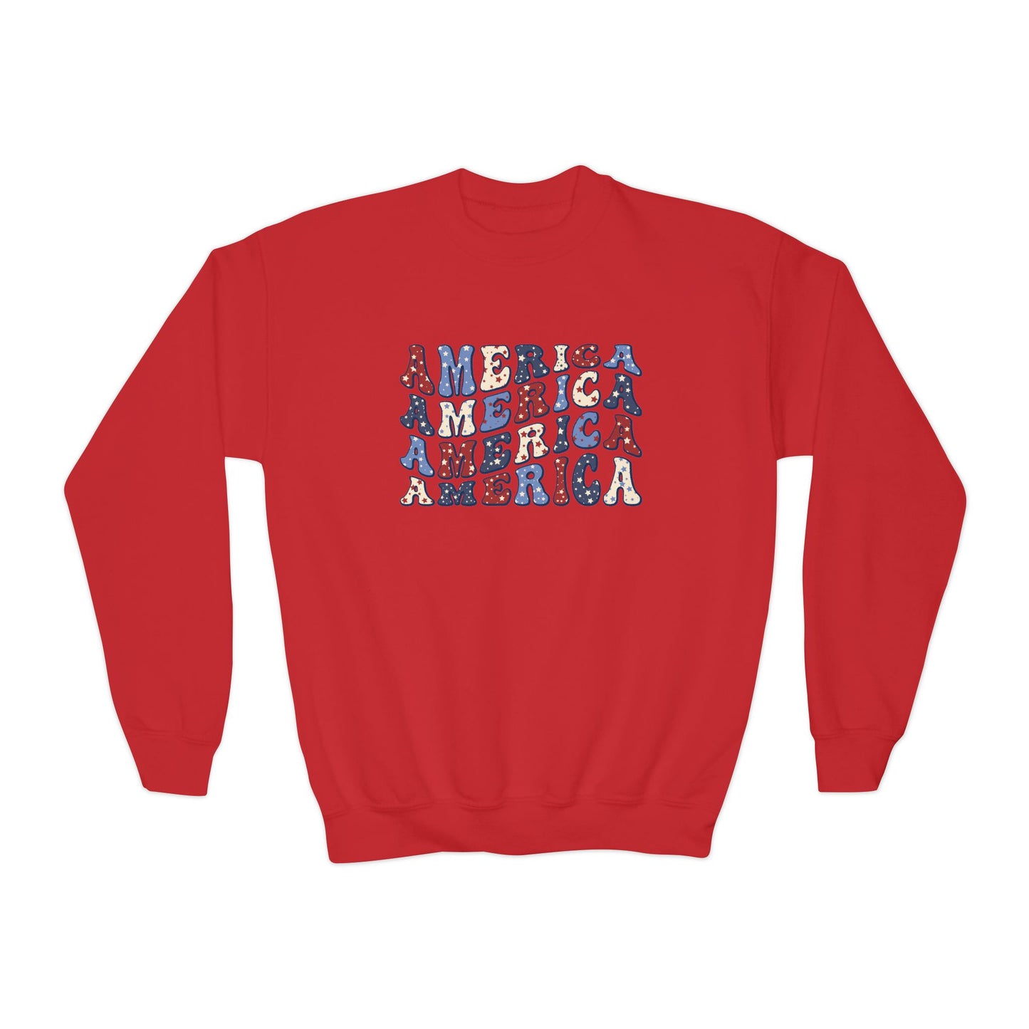 'America' USA Pride Youth Crewneck Sweatshirt, Cozy Kids Apparel, Patriotic Sweatshirt, America Theme Gift, Independence Day Clothes