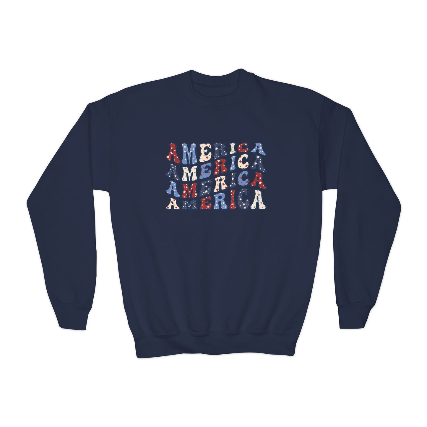 'America' USA Pride Youth Crewneck Sweatshirt, Cozy Kids Apparel, Patriotic Sweatshirt, America Theme Gift, Independence Day Clothes