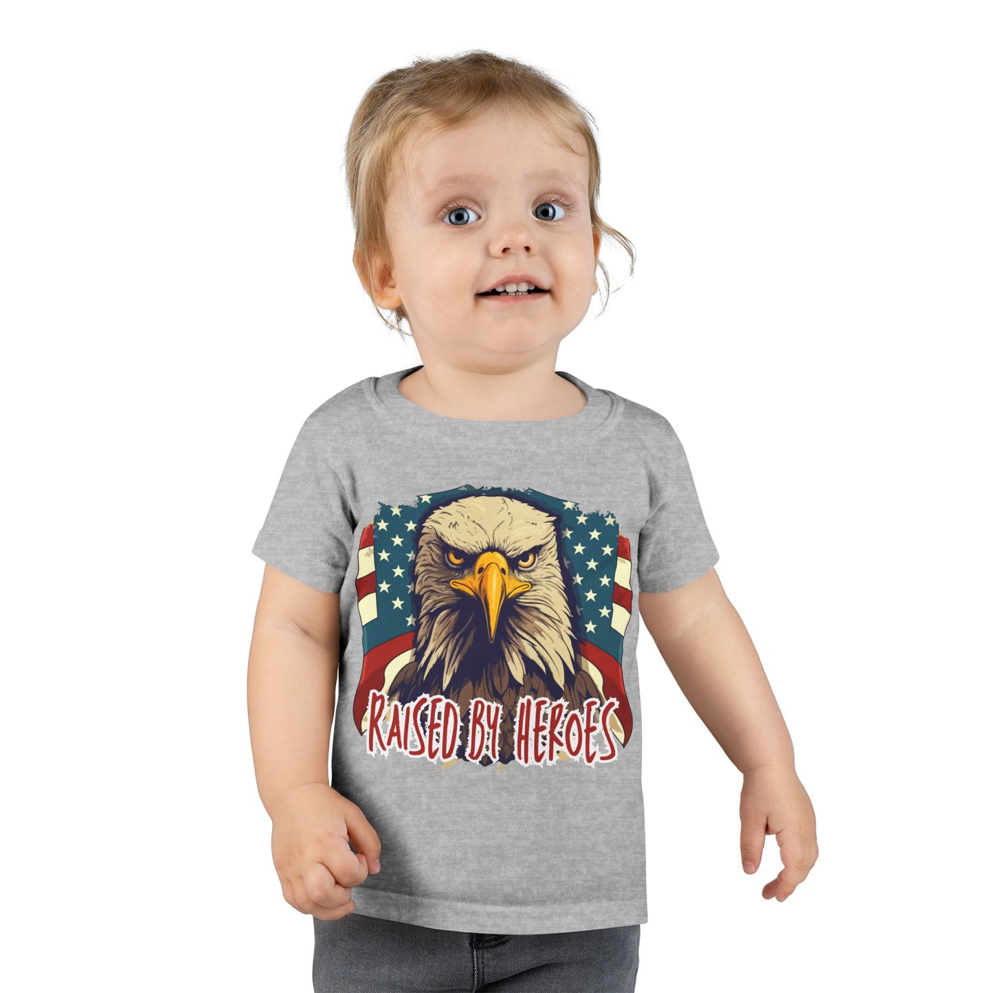 'Raised by Heroes' Patriotic Toddler T-Shirt, Tee for Kids, Eagle Design Shirt, Family Fourth of July Outfit, Gift for Young Patriots