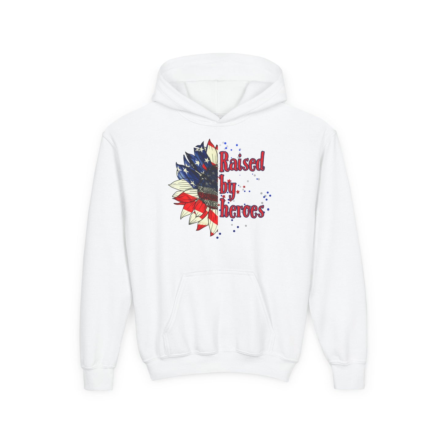 'Raised by Heroes' Youth hoodie, Gift for Kids, Memorial Day, Independence Day, Comfort Wear, Youth Apparel