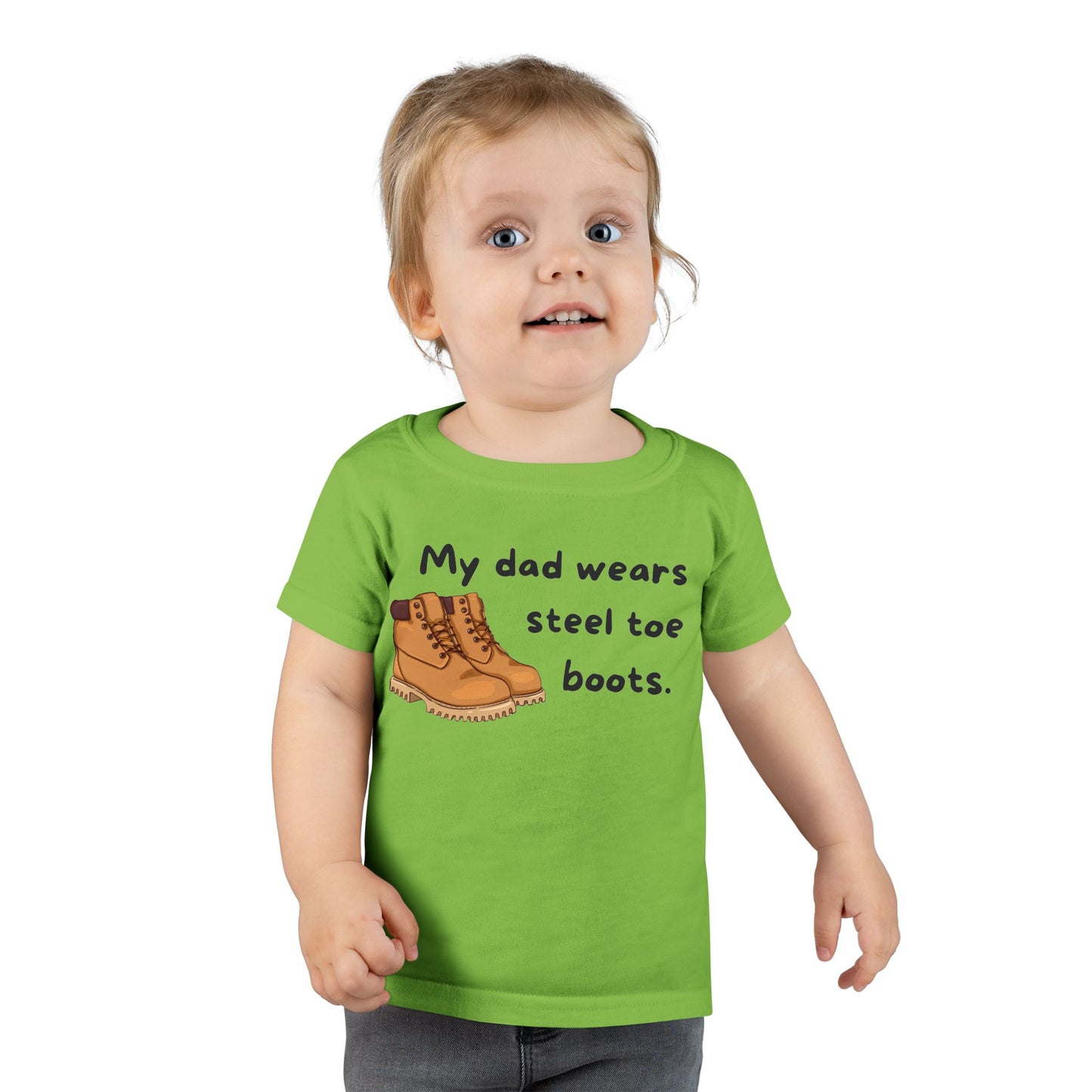 'My Dad Wears Steel Toe Boots' Toddler T-Shirt, Cute Kids Tee, Father's Day Gift