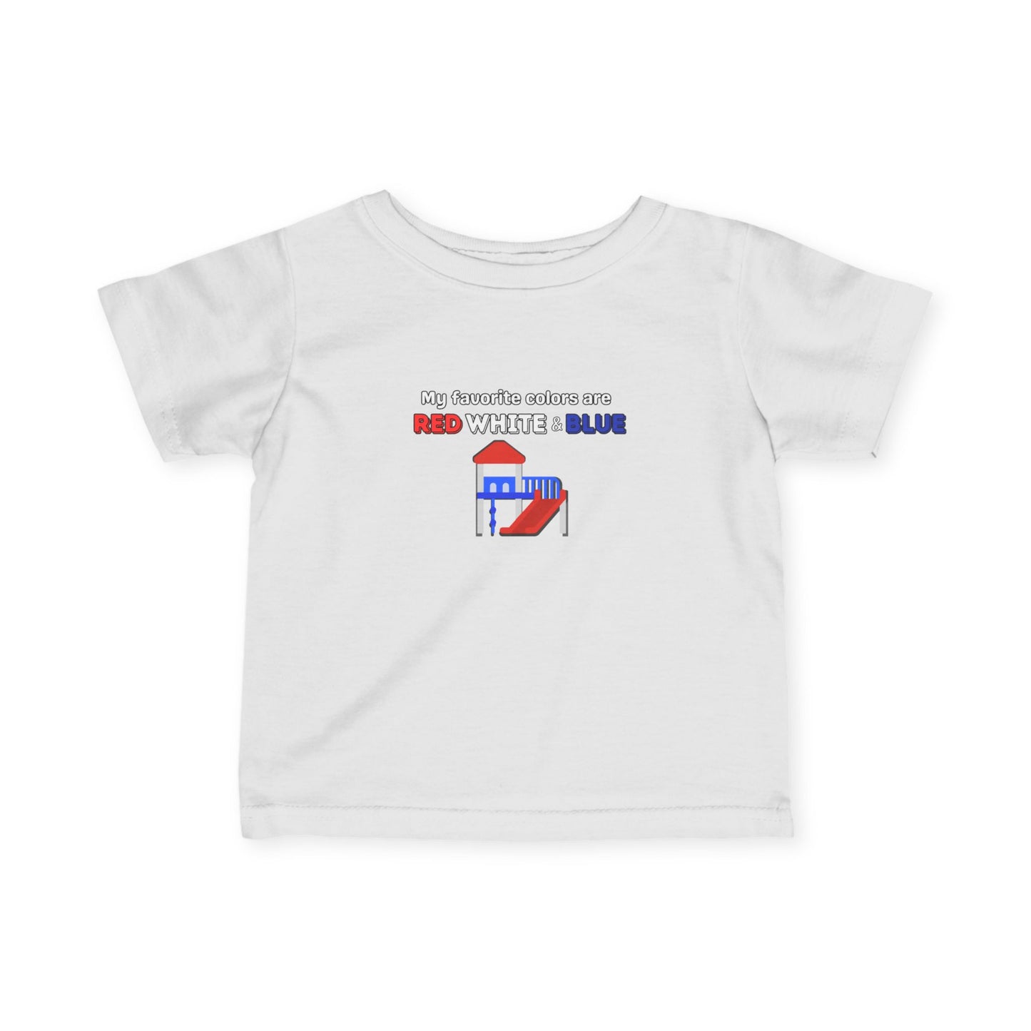 'My Favorite Colors are Red White Blue' Infant Fine Jersey Tee with Red and Blue Design - Cute Baby Shirt, Toddler T-Shirt, Summer Outfit, Baby Gift, 4th of July Apparel