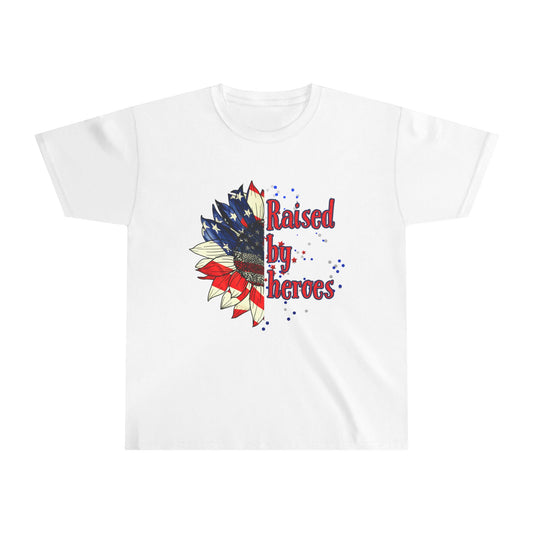 'Raised by Heroes' Youth Tee, Kids' Graphic T-Shirt, Memorial Day Gift, Independence Day Apparel, Summer Style
