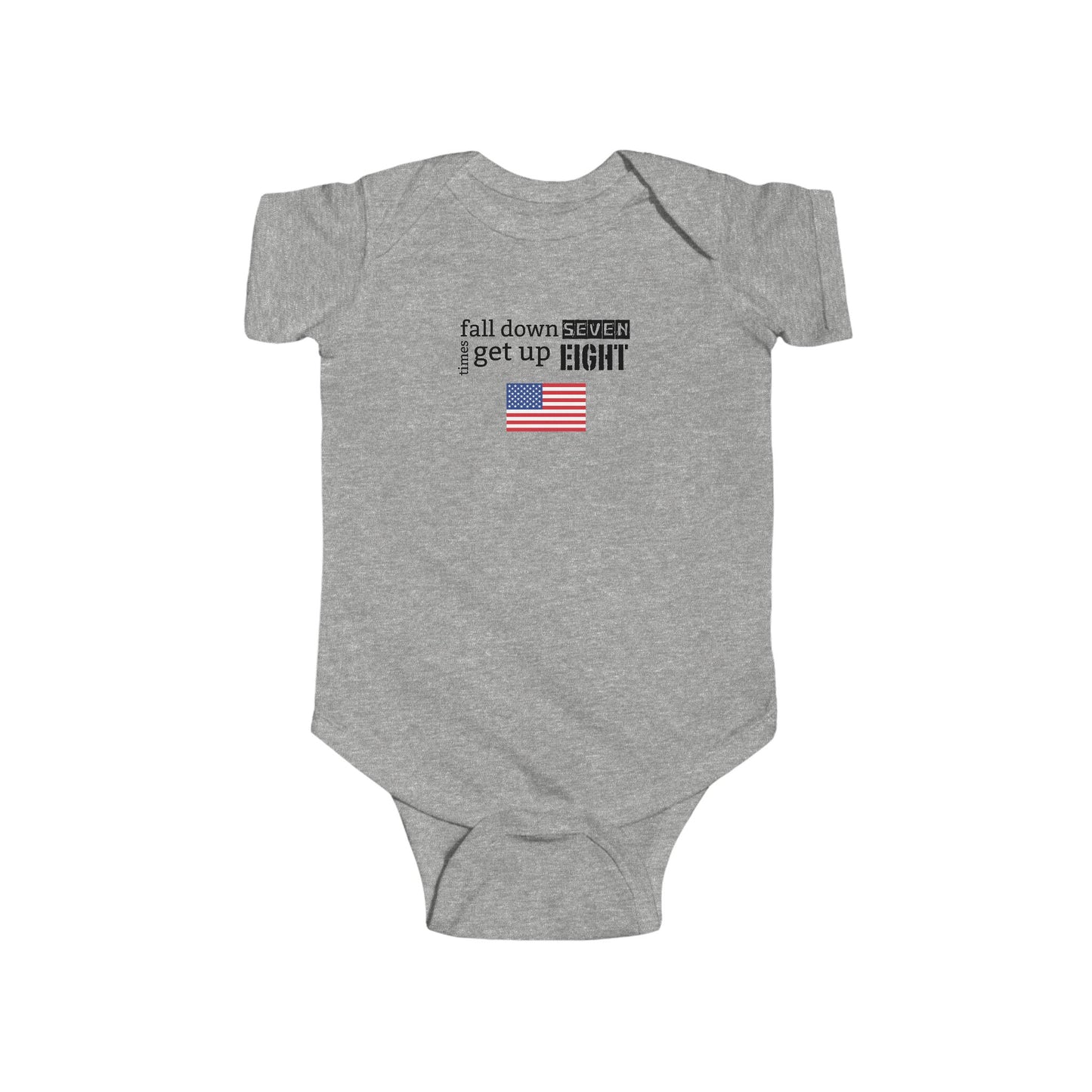 'Fall Down Seven Times, Get Up Eight' Infant Bodysuit Inspirational Baby Outfit, Baby Shower Gift, Newborn Clothes, USA Flag, [...]