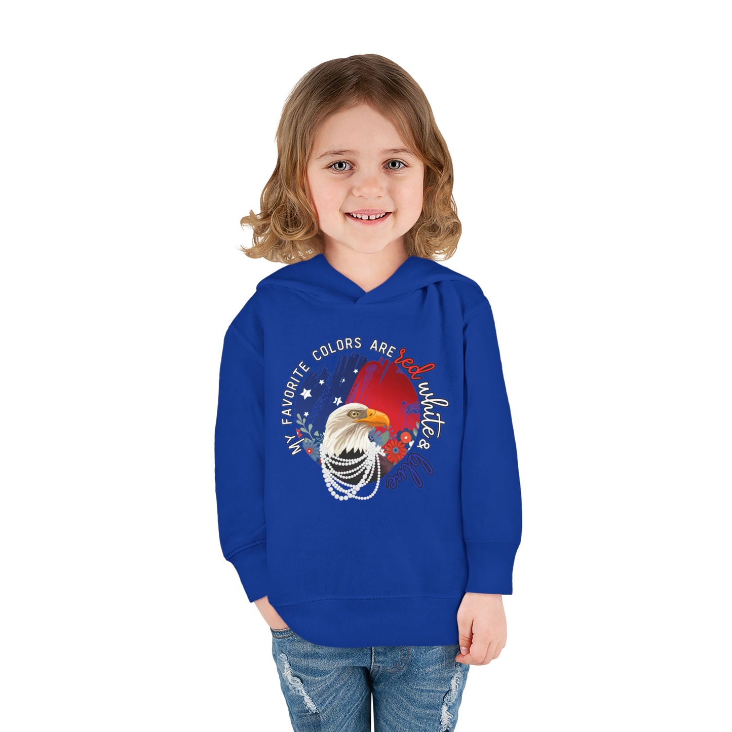 'My Favorite Colors are Red White and Blue' Patriotic Toddler Fleece Pullover Hoodie