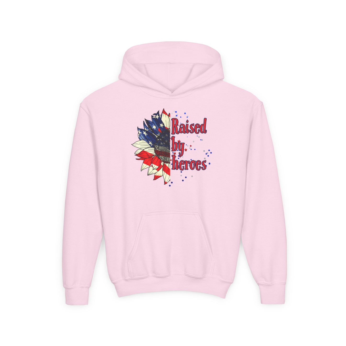 'Raised by Heroes' Youth hoodie, Gift for Kids, Memorial Day, Independence Day, Comfort Wear, Youth Apparel