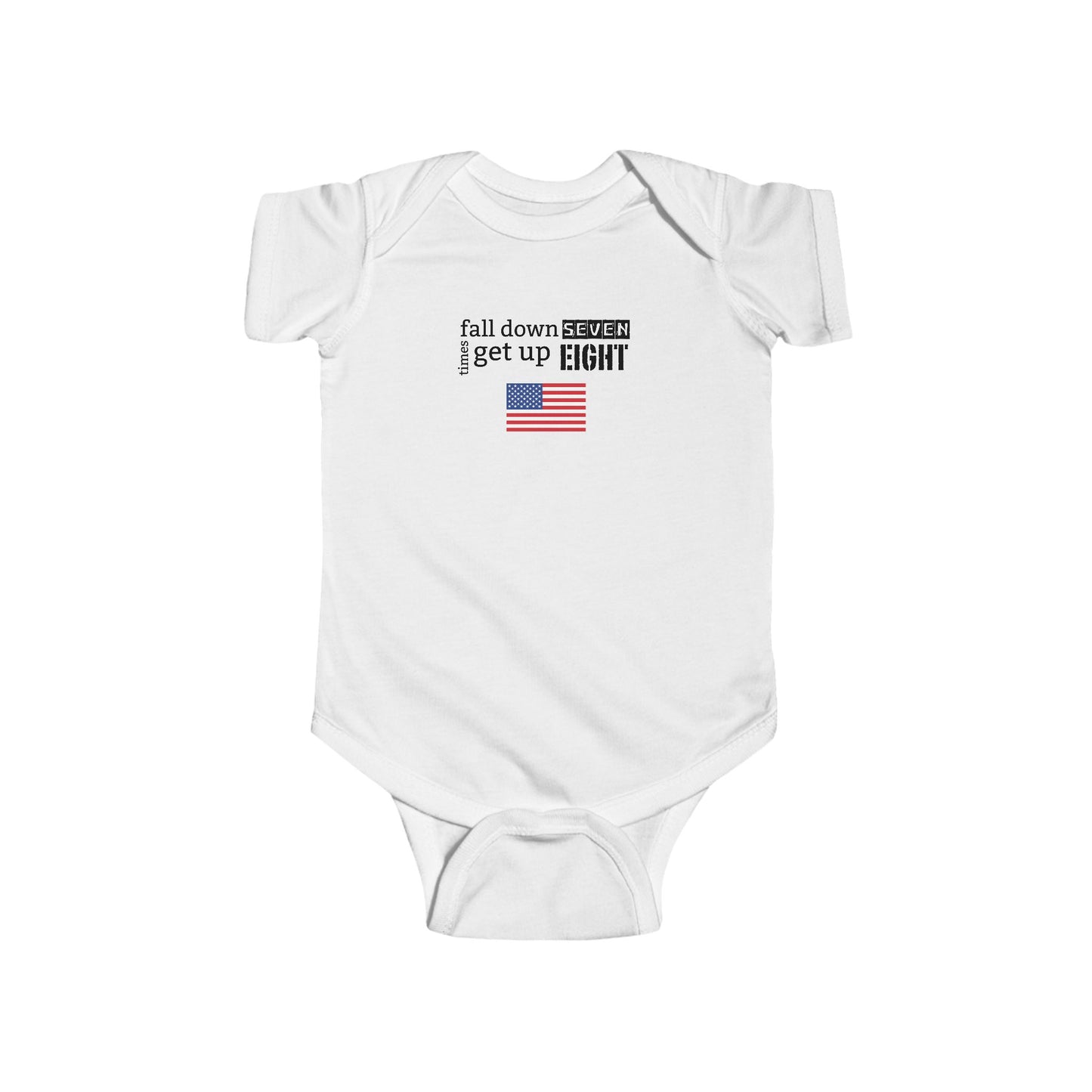 'Fall Down Seven Times, Get Up Eight' Infant Bodysuit Inspirational Baby Outfit, Baby Shower Gift, Newborn Clothes, USA Flag, [...]