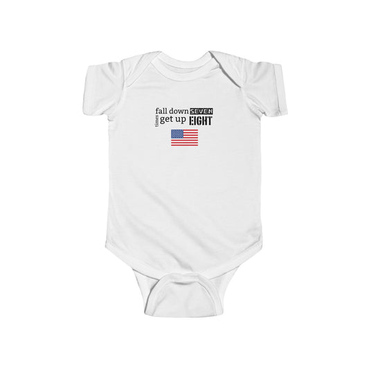 'Fall Down Seven Times, Get Up Eight' Infant Bodysuit Inspirational Baby Outfit, Baby Shower Gift, Newborn Clothes, USA Flag, [...]