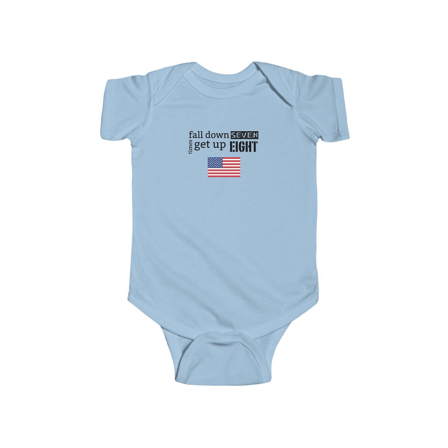 'Fall Down Seven Times, Get Up Eight' Infant Bodysuit Inspirational Baby Outfit, Baby Shower Gift, Newborn Clothes, USA Flag, [...]