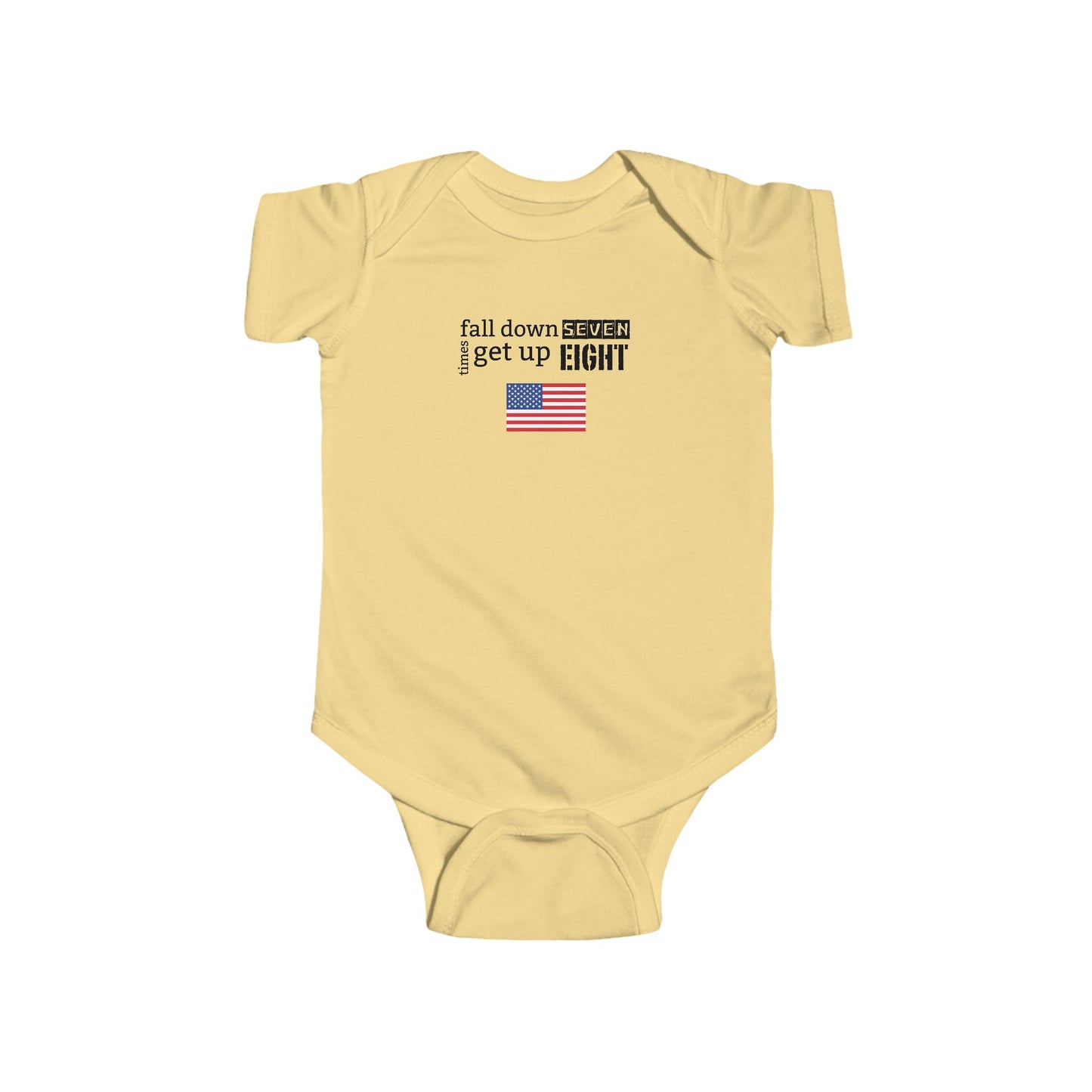 'Fall Down Seven Times, Get Up Eight' Infant Bodysuit Inspirational Baby Outfit, Baby Shower Gift, Newborn Clothes, USA Flag, [...]