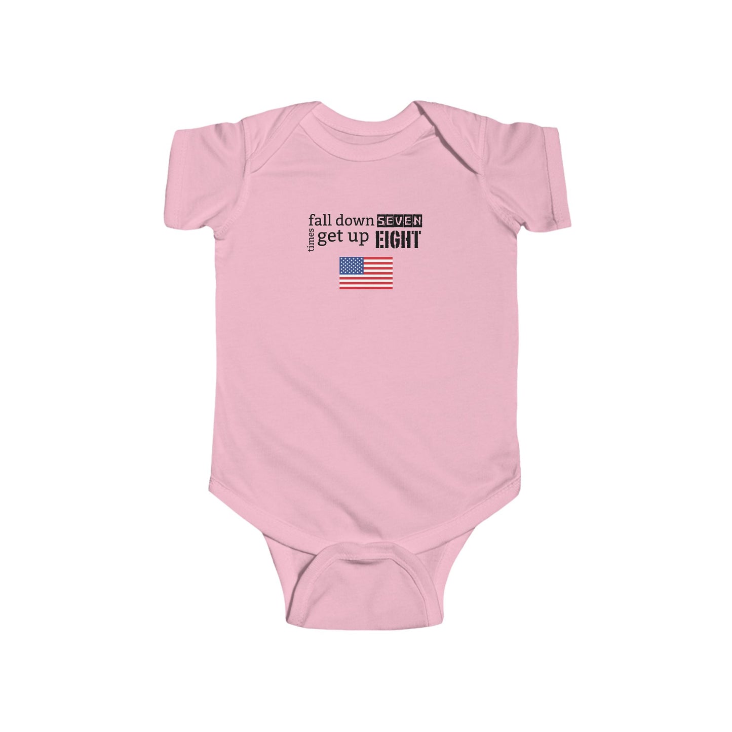 'Fall Down Seven Times, Get Up Eight' Infant Bodysuit Inspirational Baby Outfit, Baby Shower Gift, Newborn Clothes, USA Flag, [...]