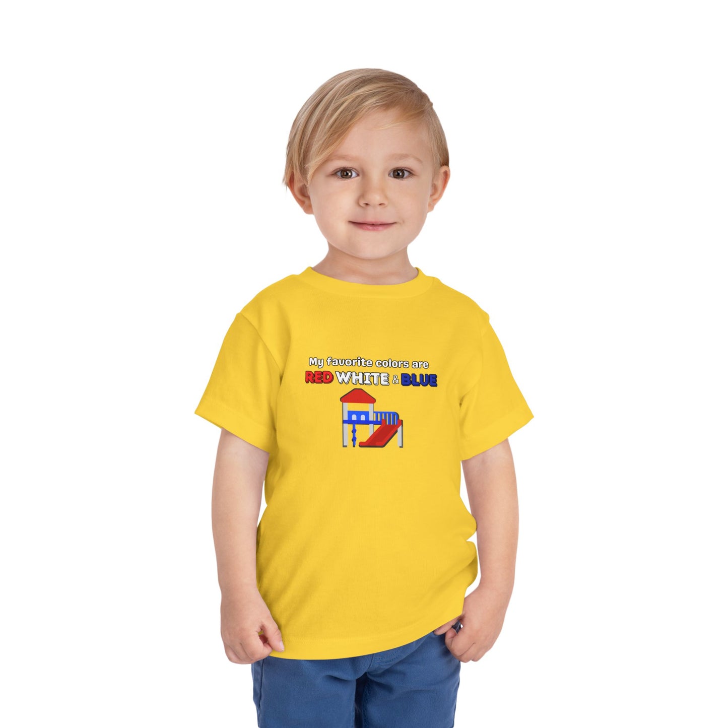 My Favorite Colors are Red White and Blue - Patriotic Toddler Tee with Fun Colors, Kids Independence Day Shirt, Toddler Summer Outfit, Boys & Girls Tee