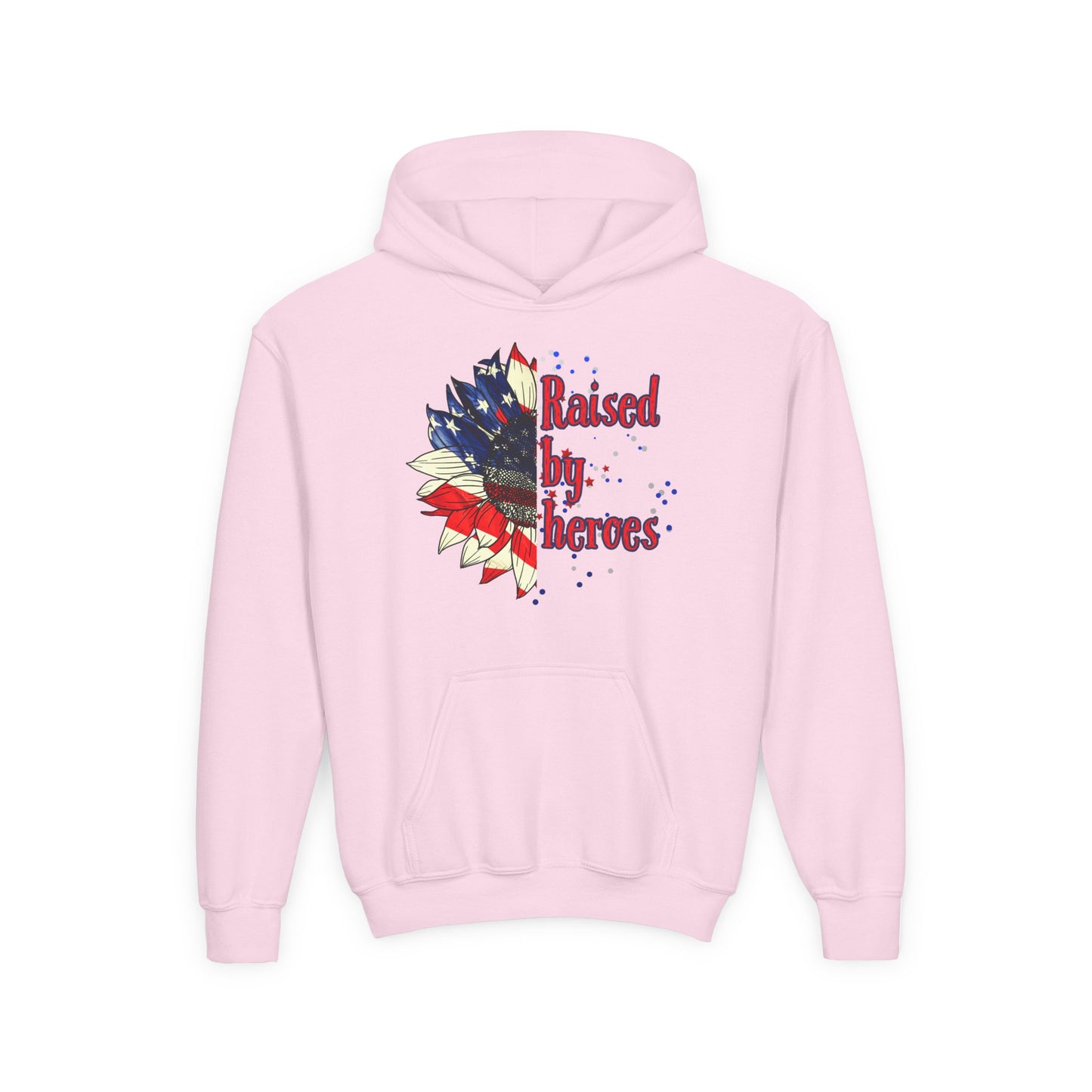 'Raised by Heroes' Pullover,' Patriotic Youth Hoodie, Rustic American Flag Sweatshirt, Independence Day Gift, Comfortable Kids Apparel