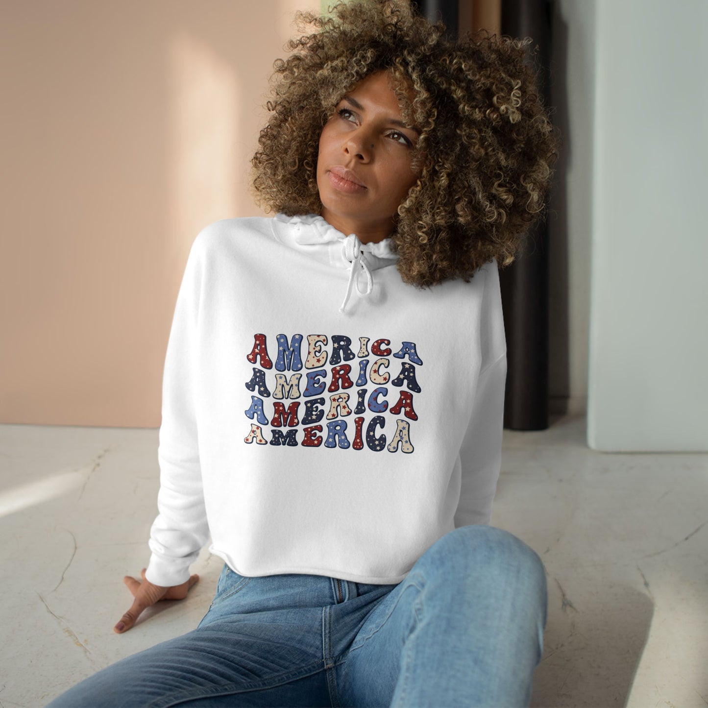 'America' Patriotic Crop Hoodie - Trendy American Spirit Sweatshirt for Summer, Casual Wear, Independence Day, Gifts, Festival Style
