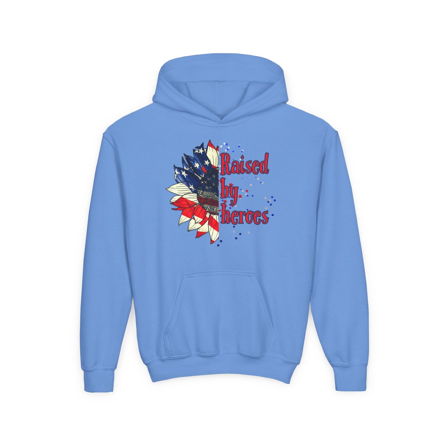 'Raised by Heroes' Pullover,' Patriotic Youth Hoodie, Rustic American Flag Sweatshirt, Independence Day Gift, Comfortable Kids Apparel