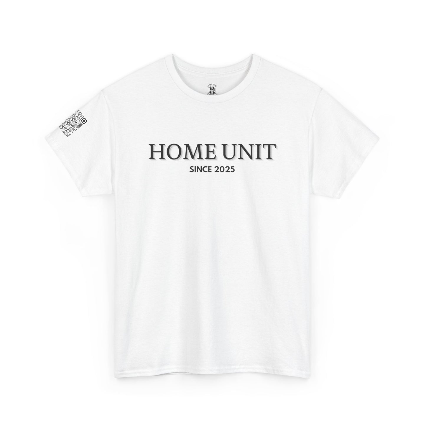 'Home Unit' with QR code Sleeve Unisex Heavy Cotton Tee, Casual Wear, Gift for Home Lovers, Everyday Comfort, Unisex Fashion, Trendy Statement Tee