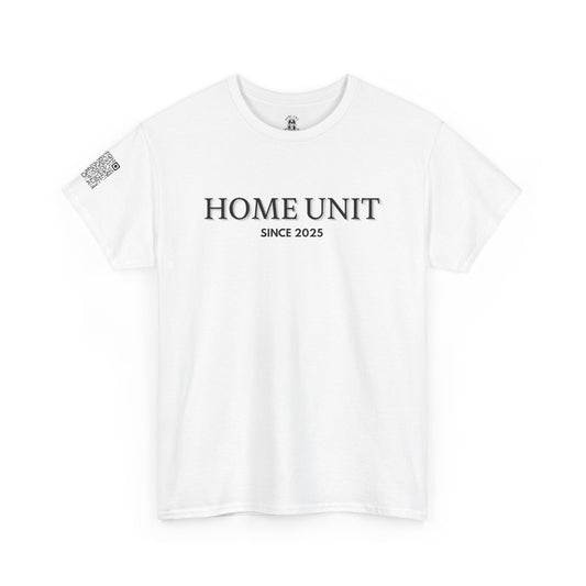 'Home Unit' with QR code Sleeve Unisex Heavy Cotton Tee, Casual Wear, Gift for Home Lovers, Everyday Comfort, Unisex Fashion, Trendy Statement Tee