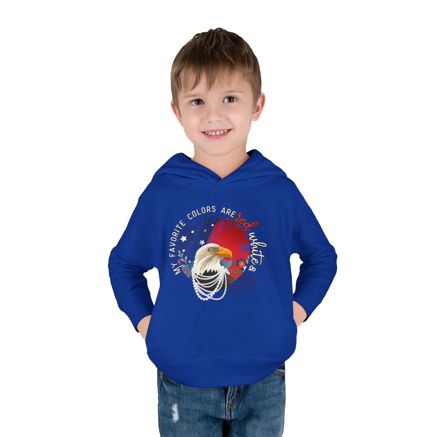 'My Favorite Colors are Red White and Blue' Patriotic Toddler Fleece Pullover Hoodie