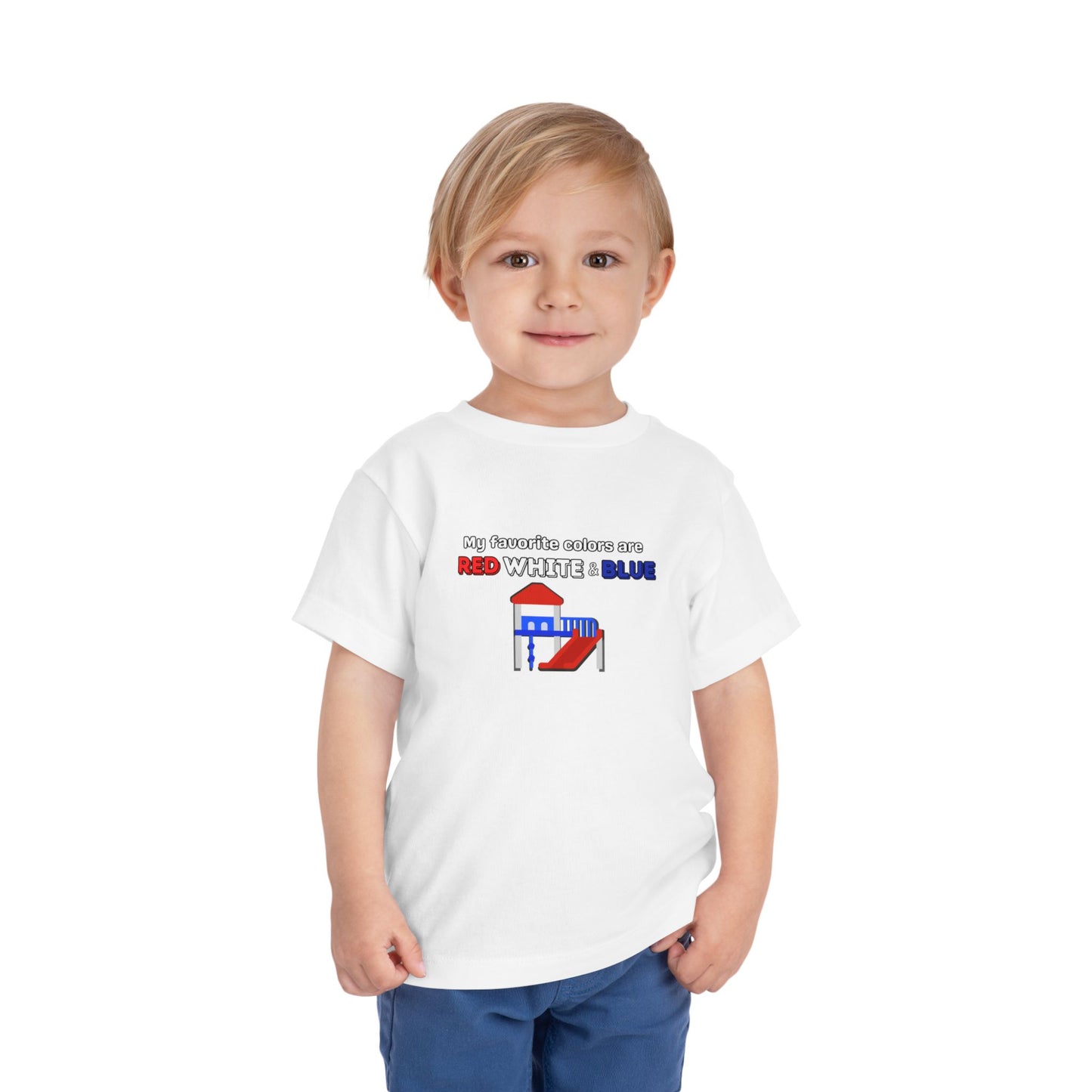 My Favorite Colors are Red White and Blue - Patriotic Toddler Tee with Fun Colors, Kids Independence Day Shirt, Toddler Summer Outfit, Boys & Girls Tee