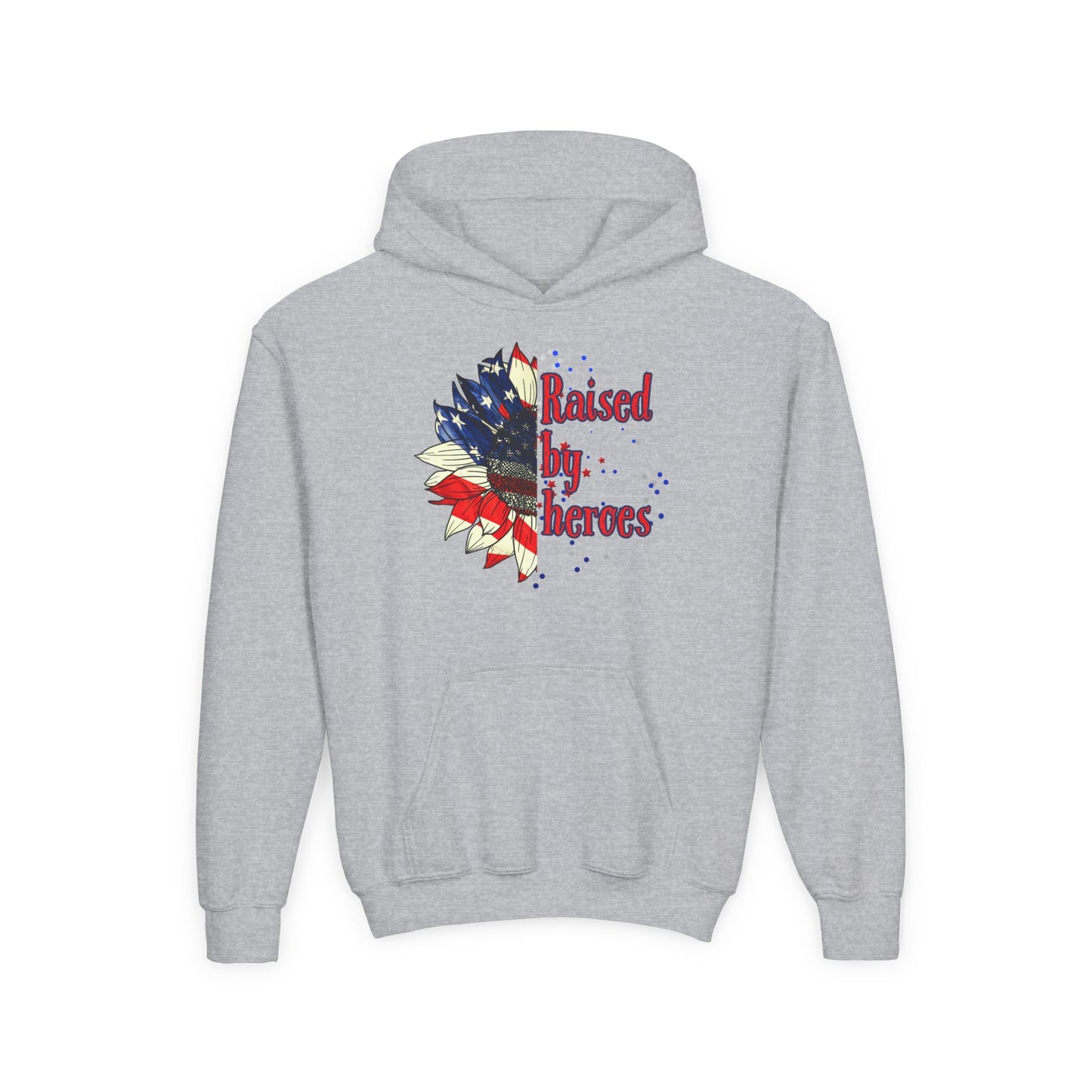'Raised by Heroes' Youth hoodie, Gift for Kids, Memorial Day, Independence Day, Comfort Wear, Youth Apparel