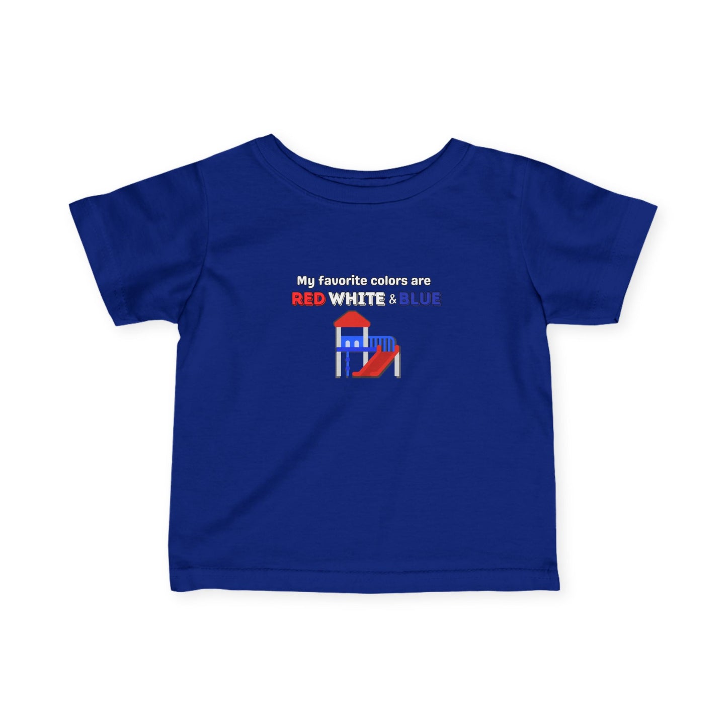 'My Favorite Colors are Red White Blue' Infant Fine Jersey Tee with Red and Blue Design - Cute Baby Shirt, Toddler T-Shirt, Summer Outfit, Baby Gift, 4th of July Apparel