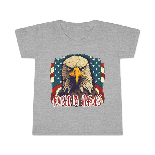 'Raised by Heroes' Patriotic Toddler T-Shirt, Tee for Kids, Eagle Design Shirt, Family Fourth of July Outfit, Gift for Young Patriots