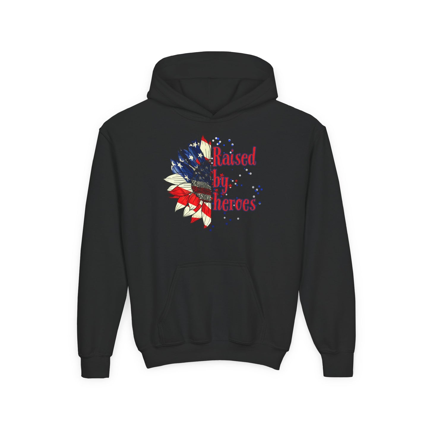 'Raised by Heroes' Youth hoodie, Gift for Kids, Memorial Day, Independence Day, Comfort Wear, Youth Apparel
